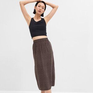 Gap Midi Slip Skirt with Slit in Brown Floral, XL